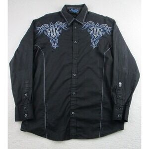 Roar‎ Shirt Mens Medium Black Bishop Embroidered Western Long Sleeve W51888